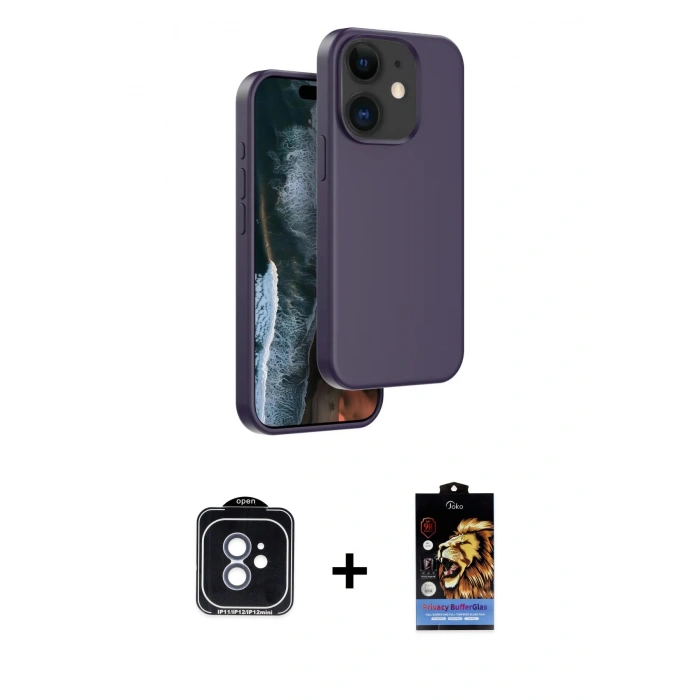 MARSİLYAN™- iPhone 11 Kılıf Kıvılcım Çizgi Serisi - Siyah Buffer Hayalet Cam Ekran Koruyucu + PVD Metal Kamera Lens - MI