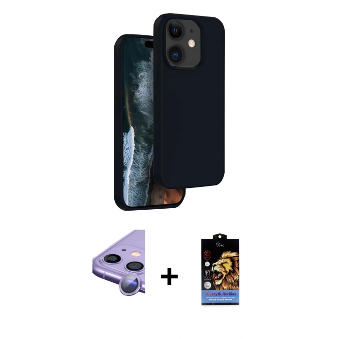 MARSİLYAN™- iPhone 11 Kılıf Kıvılcım Çizgi Serisi - Siyah Buffer Hayalet Cam Ekran Koruyucu + Raze Metal Kamera Lens - MR
