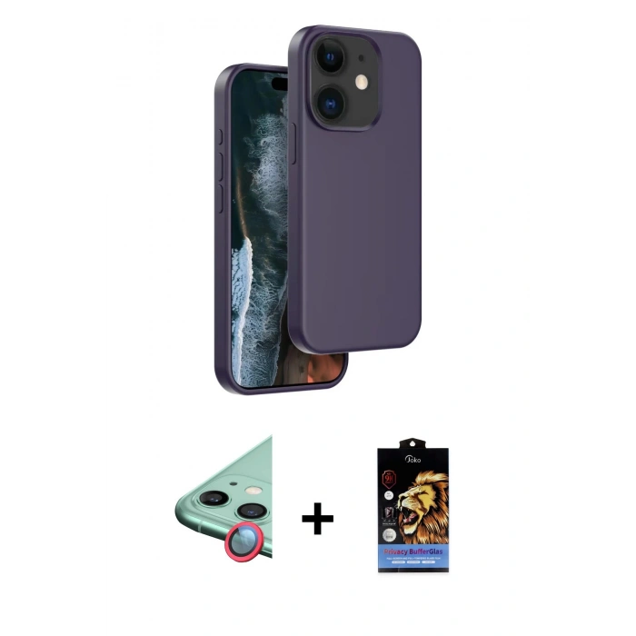 MARSİLYAN™- iPhone 11 Kılıf Kıvılcım Çizgi Serisi - Siyah Buffer Hayalet Cam Ekran Koruyucu + Raze Metal Kamera Lens - KI
