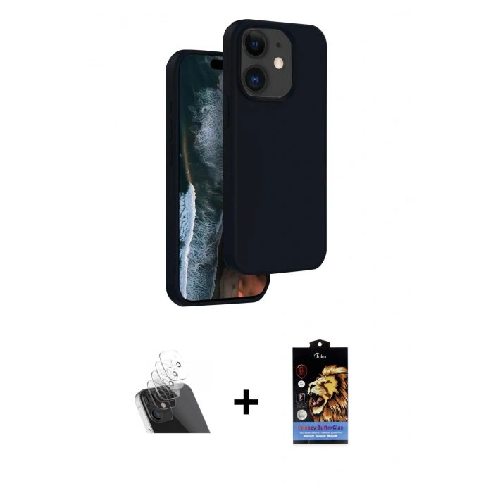 MARSİLYAN™- iPhone 11 Kılıf Kıvılcım Çizgi Serisi - Siyah Buffer Hayalet Cam Ekran Koruyucu + Kamera Lens Koruma Cam - SF