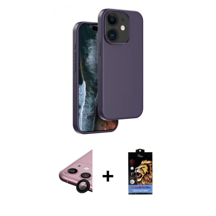 MARSİLYAN™- iPhone 11 Kılıf Kıvılcım Çizgi Serisi - Siyah Buffer Hayalet Cam Ekran Koruyucu + Raze Metal Kamera Lens - SH