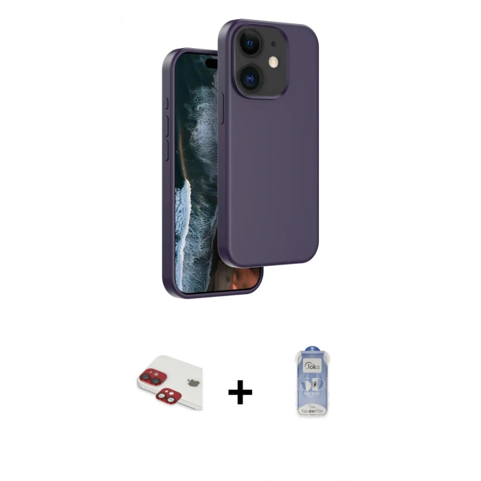 MARSİLYAN™- iPhone 11 Kılıf Kıvılcım Çizgi Serisi - Siyah Joko Magic 5D Cam + Kırmızı Pers Alüminyum Kamera Lens