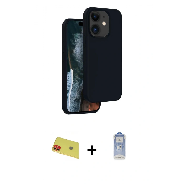 MARSİLYAN™- iPhone 11 Kılıf Kıvılcım Çizgi Serisi - Siyah Joko Magic 5D Cam + Rainbow Kamera Lens Koruma Cam - KI