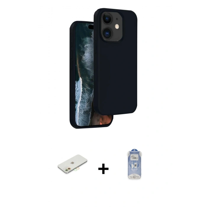 MARSİLYAN™- iPhone 11 Kılıf Kıvılcım Çizgi Serisi - Siyah Joko Magic 5D Cam + Renkli Kamera Lens Koruma Cam - TU