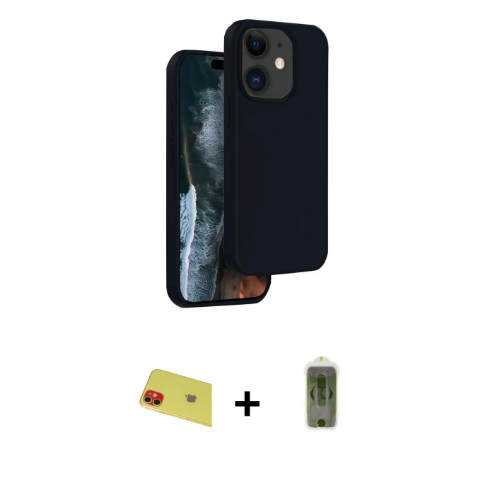 MARSİLYAN™- iPhone 11 Kılıf Kıvılcım Çizgi Serisi - Siyah Joko Magic 5D Hayalet Cam + Rainbow Kamera Lens Koruma Cam - KI