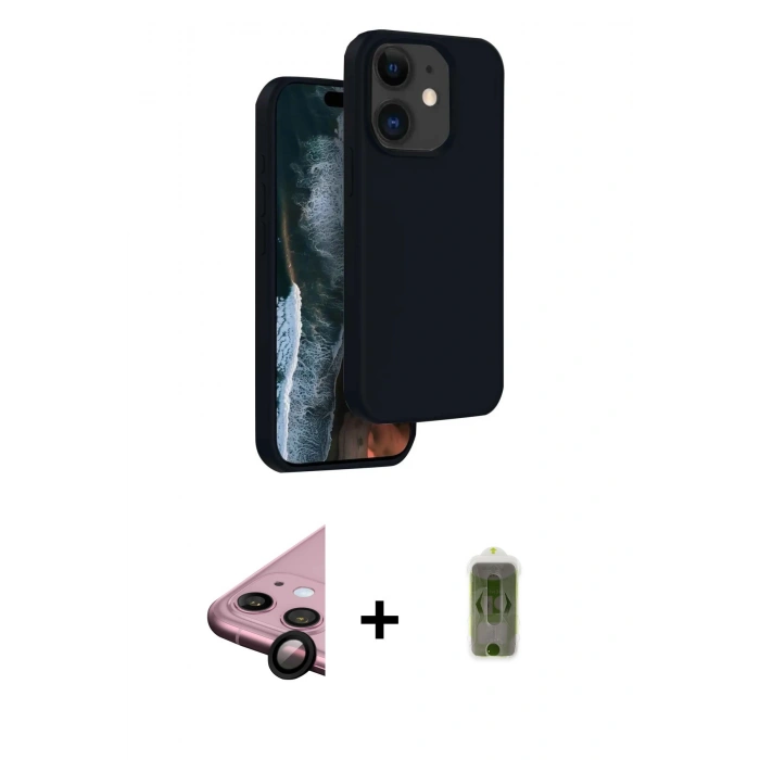 MARSİLYAN™- iPhone 11 Kılıf Kıvılcım Çizgi Serisi - Siyah Joko Magic 5D Hayalet Cam + Raze Metal Kamera Lens - SH