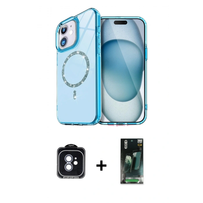 MARSİLYAN™- iPhone 11 Kılıf Kıvılcım Form Prime - Şeffaf 360 Full Body Arka Koruyucu + PVD Metal Kamera Lens - MI