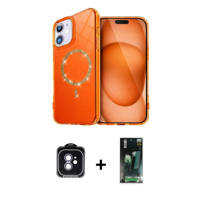 MARSİLYAN™- iPhone 11 Kılıf Kıvılcım Form Prime - Şeffaf 360 Full Body Arka Koruyucu + PVD Metal Kamera Lens - MI
