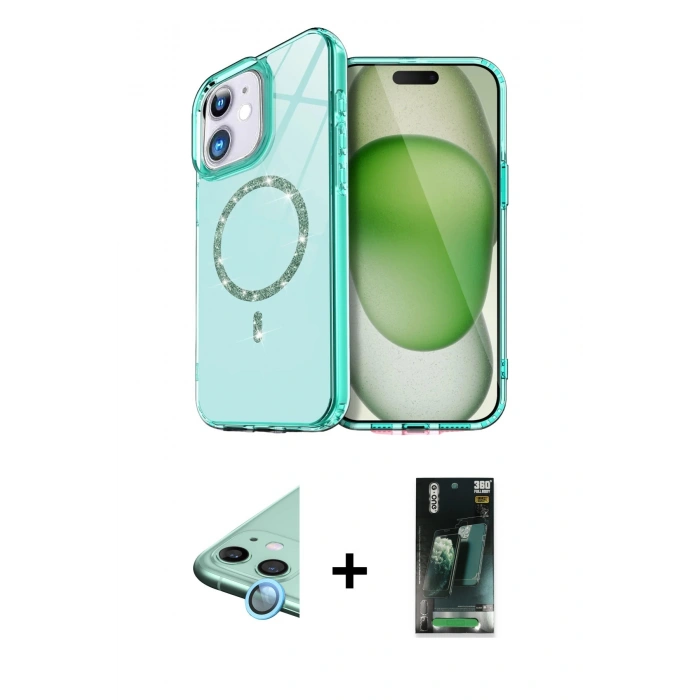 MARSİLYAN™- iPhone 11 Kılıf Kıvılcım Form Prime - Şeffaf 360 Full Body Arka Koruyucu + Raze Metal Kamera Lens - MI