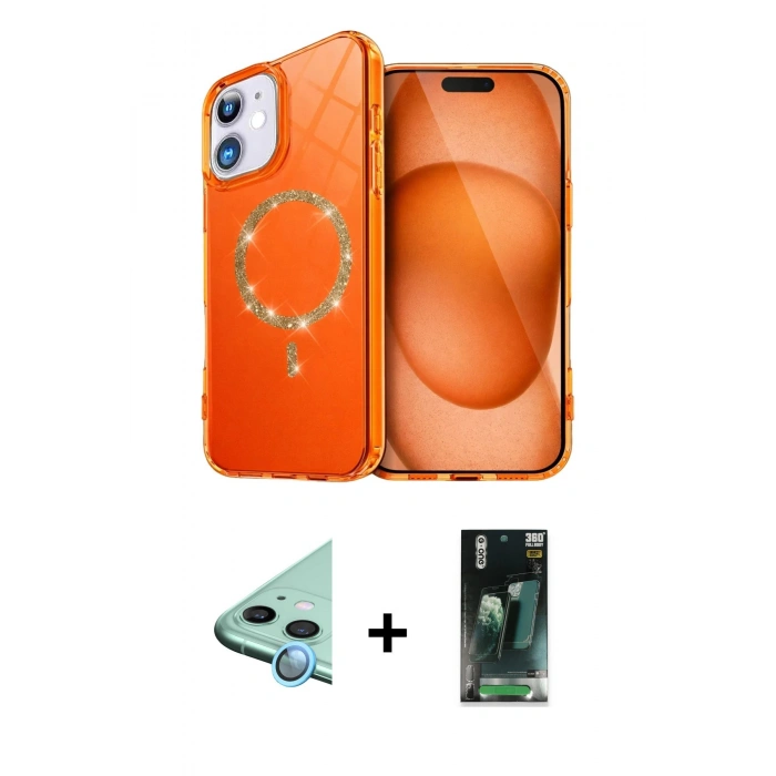 MARSİLYAN™- iPhone 11 Kılıf Kıvılcım Form Prime - Şeffaf 360 Full Body Arka Koruyucu + Raze Metal Kamera Lens - MI