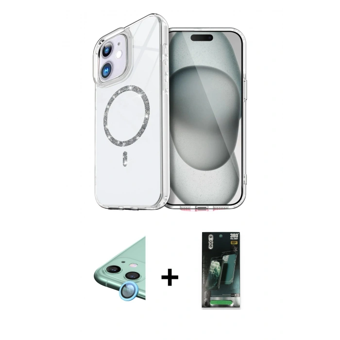 MARSİLYAN™- iPhone 11 Kılıf Kıvılcım Form Prime - Şeffaf 360 Full Body Arka Koruyucu + Raze Metal Kamera Lens - MI