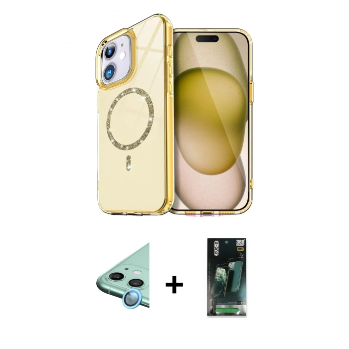 MARSİLYAN™- iPhone 11 Kılıf Kıvılcım Form Prime - Şeffaf 360 Full Body Arka Koruyucu + Raze Metal Kamera Lens - MI