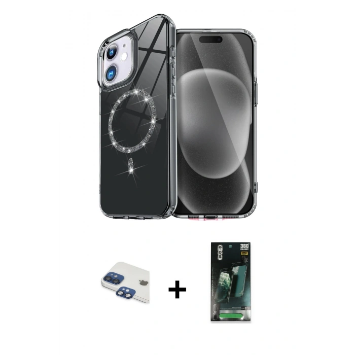 MARSİLYAN™- iPhone 11 Kılıf Kıvılcım Form Prime - Şeffaf 360 Full Body Arka Koruyucu + Pers Alüminyum Kamera Lens - LT