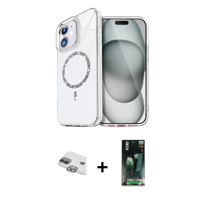 MARSİLYAN™- iPhone 11 Kılıf Kıvılcım Form Prime - Şeffaf 360 Full Body Arka Koruyucu + Pers Alüminyum Kamera Lens - YL