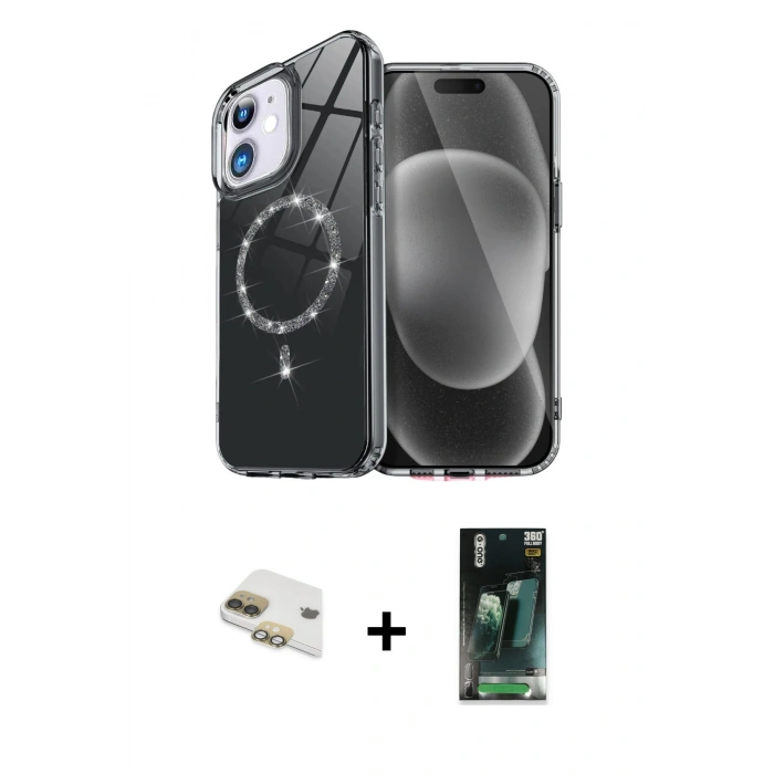 MARSİLYAN™- iPhone 11 Kılıf Kıvılcım Form Prime - Şeffaf 360 Full Body Arka Koruyucu + Pers Alüminyum Kamera Lens - GD