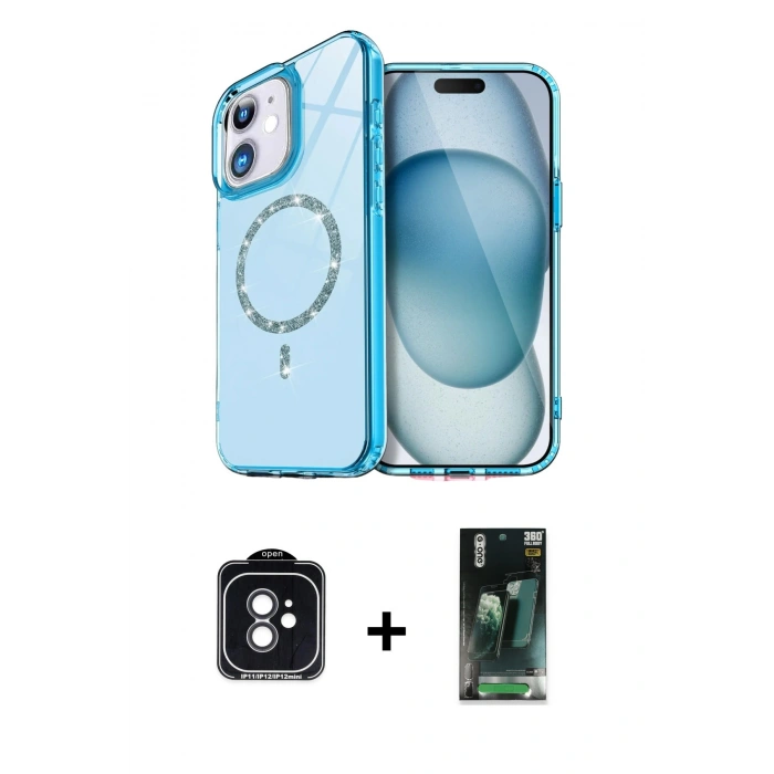 MARSİLYAN™- iPhone 11 Kılıf Kıvılcım Form Prime - Şeffaf 360 Full Body Arka Koruyucu + PVD Metal Kamera Lens - SH