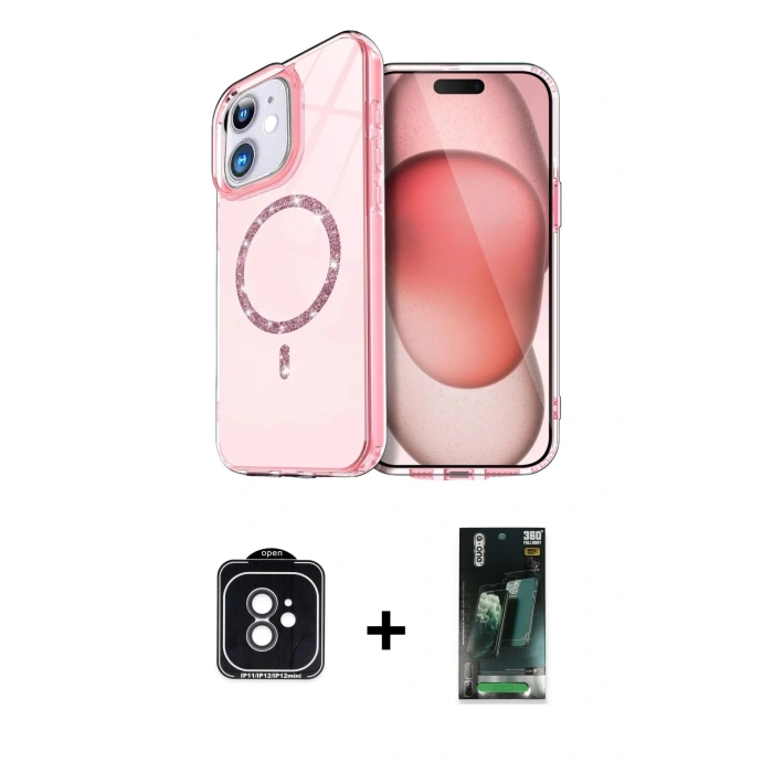 MARSİLYAN™- iPhone 11 Kılıf Kıvılcım Form Prime - Şeffaf 360 Full Body Arka Koruyucu + PVD Metal Kamera Lens - SH