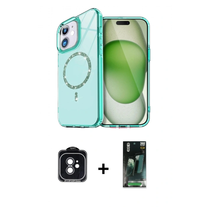 MARSİLYAN™- iPhone 11 Kılıf Kıvılcım Form Prime - Şeffaf 360 Full Body Arka Koruyucu + PVD Metal Kamera Lens - SH