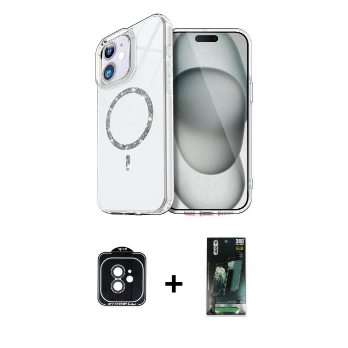 MARSİLYAN™- iPhone 11 Kılıf Kıvılcım Form Prime - Şeffaf 360 Full Body Arka Koruyucu + PVD Metal Kamera Lens - SH