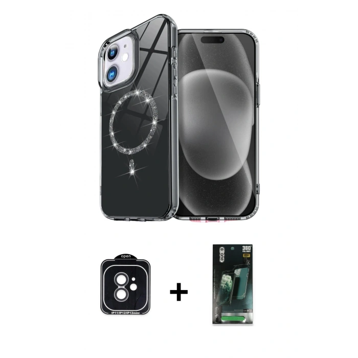 MARSİLYAN™- iPhone 11 Kılıf Kıvılcım Form Prime - Şeffaf 360 Full Body Arka Koruyucu + PVD Metal Kamera Lens - SH