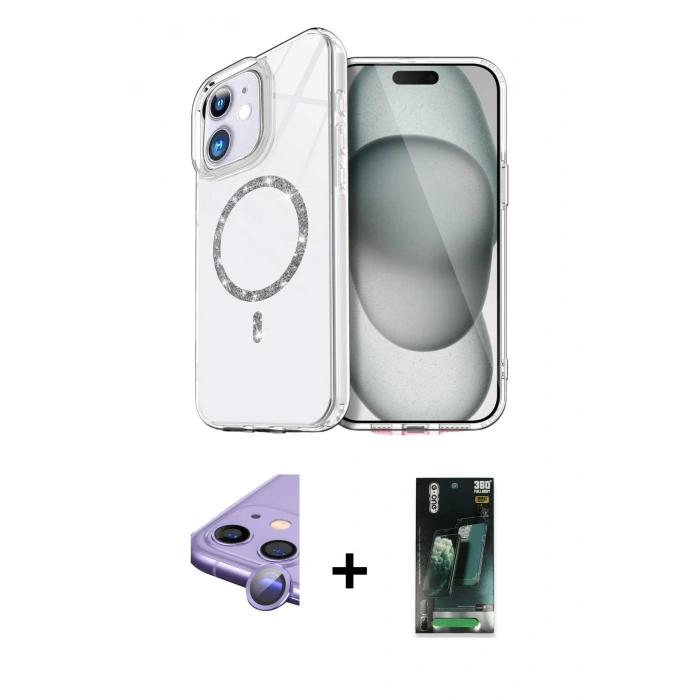 MARSİLYAN™- iPhone 11 Kılıf Kıvılcım Form Prime - Şeffaf 360 Full Body Arka Koruyucu + Raze Metal Kamera Lens - MR
