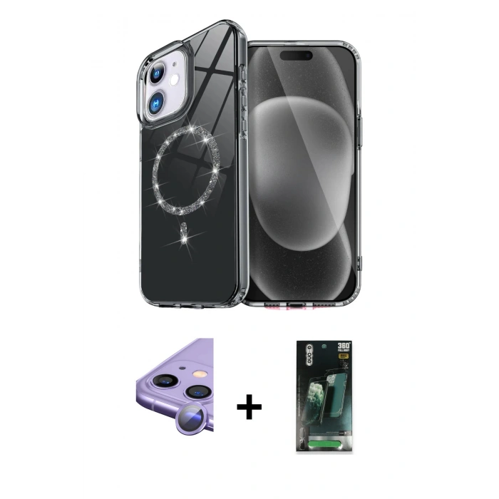 MARSİLYAN™- iPhone 11 Kılıf Kıvılcım Form Prime - Şeffaf 360 Full Body Arka Koruyucu + Raze Metal Kamera Lens - MR