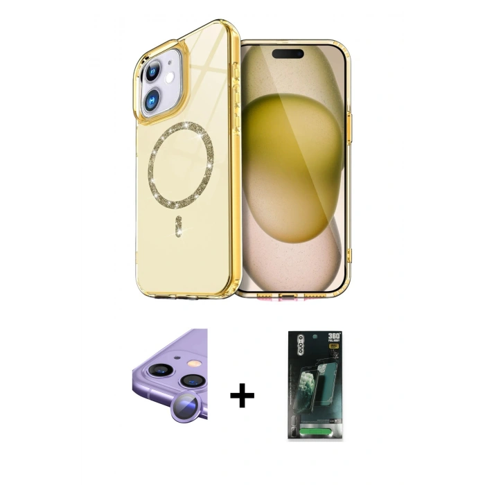 MARSİLYAN™- iPhone 11 Kılıf Kıvılcım Form Prime - Şeffaf 360 Full Body Arka Koruyucu + Raze Metal Kamera Lens - MR