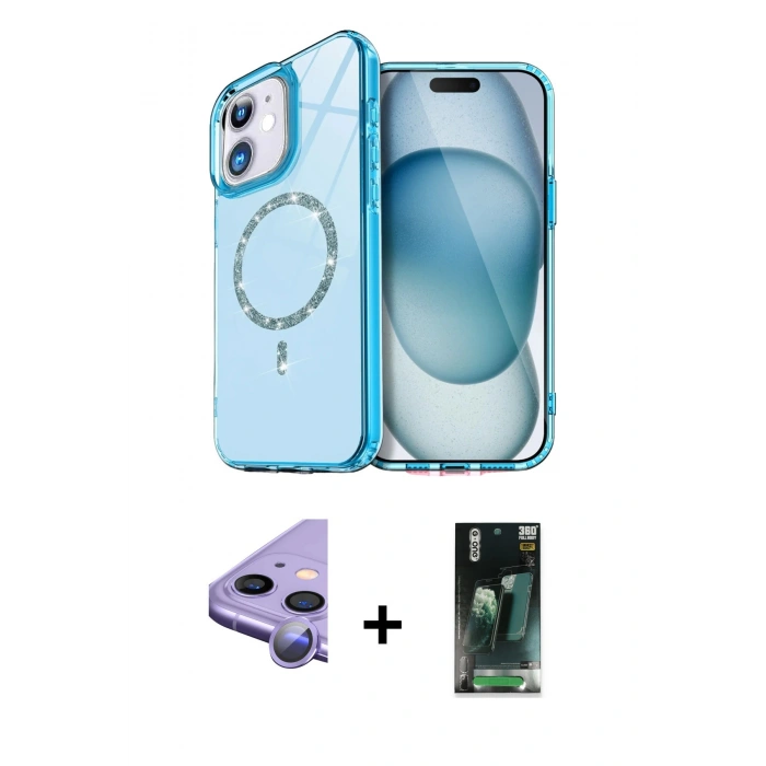 MARSİLYAN™- iPhone 11 Kılıf Kıvılcım Form Prime - Şeffaf 360 Full Body Arka Koruyucu + Raze Metal Kamera Lens - MR
