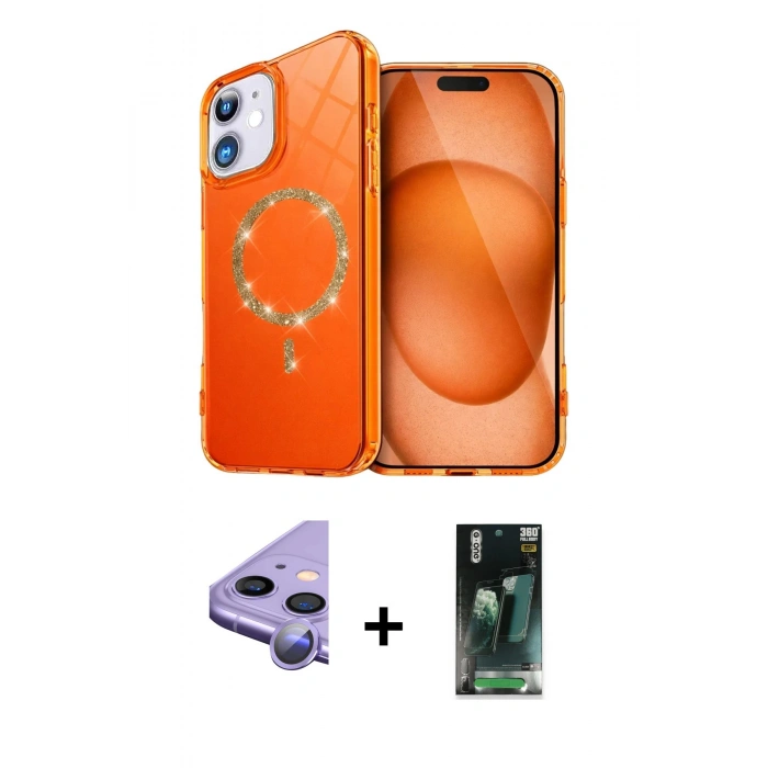MARSİLYAN™- iPhone 11 Kılıf Kıvılcım Form Prime - Şeffaf 360 Full Body Arka Koruyucu + Raze Metal Kamera Lens - MR