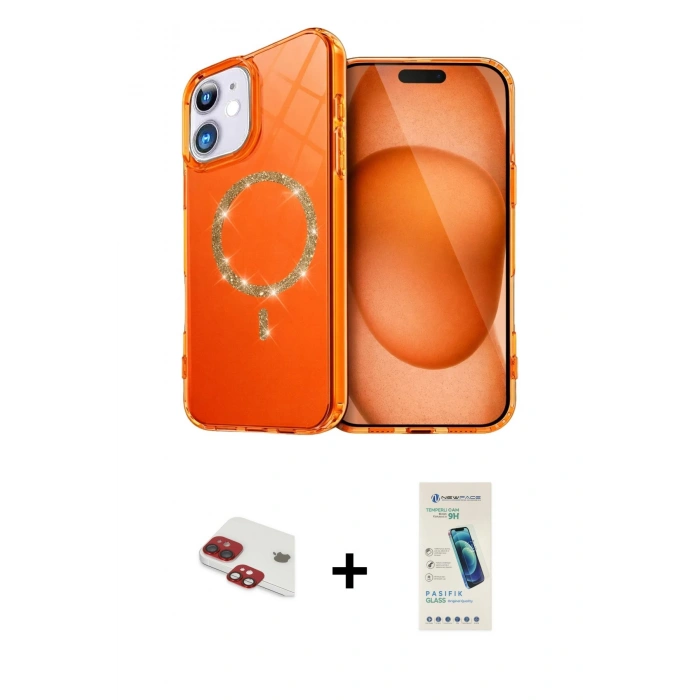 MARSİLYAN™- iPhone 11 Kılıf Kıvılcım Form Prime - Şeffaf Pasifik Cam Ekran Koruyucu + Kırmızı Pers Alüminyum Kamera Lens