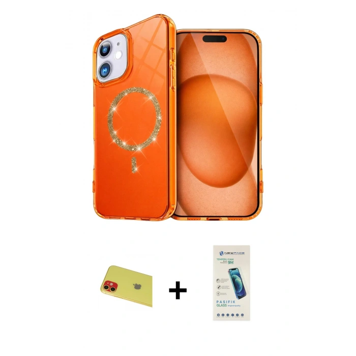 MARSİLYAN™- iPhone 11 Kılıf Kıvılcım Form Prime - Şeffaf Pasifik Cam Ekran Koruyucu + Rainbow Kamera Lens Koruma Cam - KI