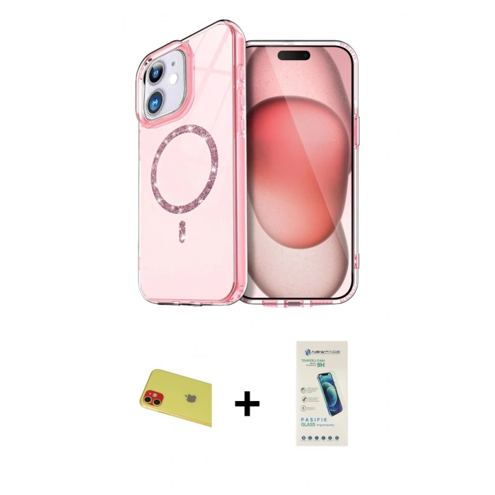 MARSİLYAN™- iPhone 11 Kılıf Kıvılcım Form Prime - Şeffaf Pasifik Cam Ekran Koruyucu + Rainbow Kamera Lens Koruma Cam - KI