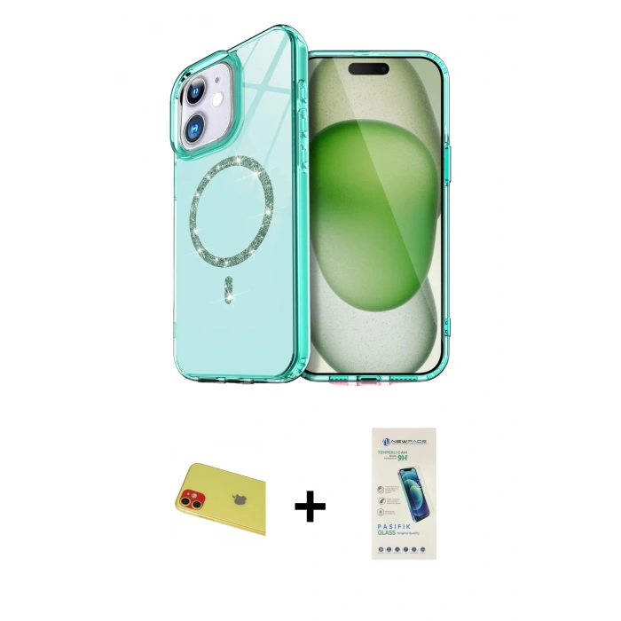 MARSİLYAN™- iPhone 11 Kılıf Kıvılcım Form Prime - Şeffaf Pasifik Cam Ekran Koruyucu + Rainbow Kamera Lens Koruma Cam - KI