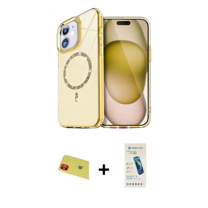 MARSİLYAN™- iPhone 11 Kılıf Kıvılcım Form Prime - Şeffaf Pasifik Cam Ekran Koruyucu + Rainbow Kamera Lens Koruma Cam - KI