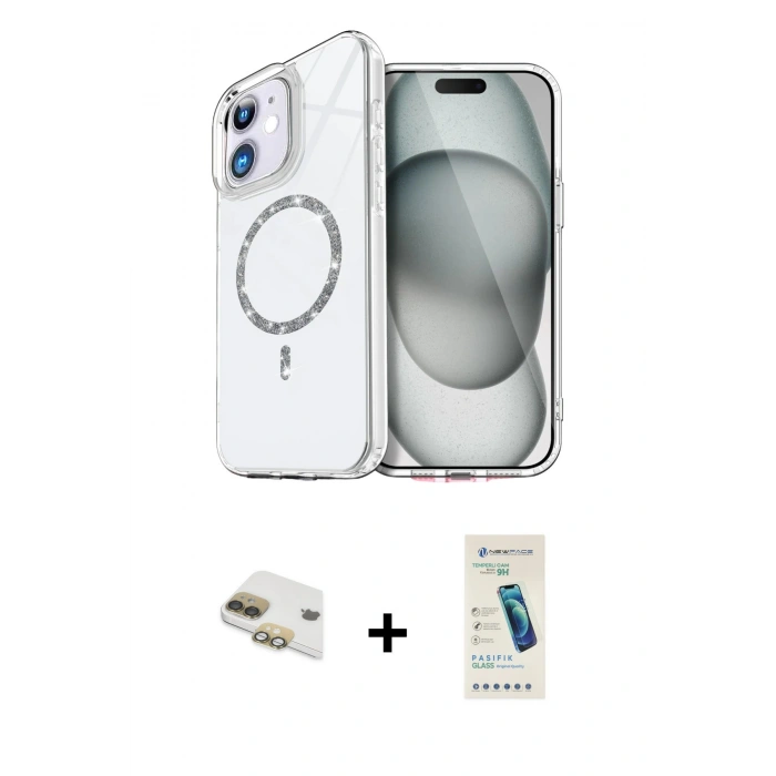 MARSİLYAN™- iPhone 11 Kılıf Kıvılcım Form Prime - Şeffaf Pasifik Cam Ekran Koruyucu + Pers Alüminyum Kamera Lens - GD