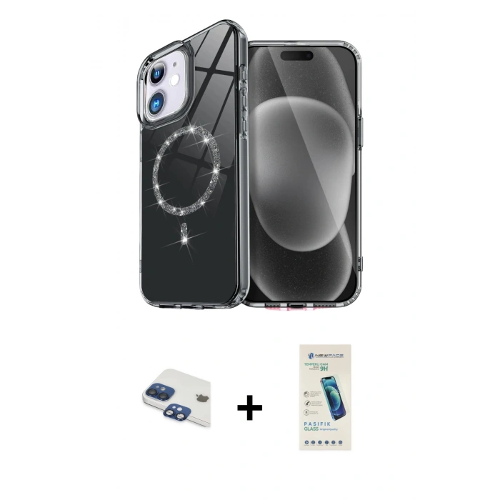 MARSİLYAN™- iPhone 11 Kılıf Kıvılcım Form Prime - Şeffaf Pasifik Cam Ekran Koruyucu + Pers Alüminyum Kamera Lens - LT