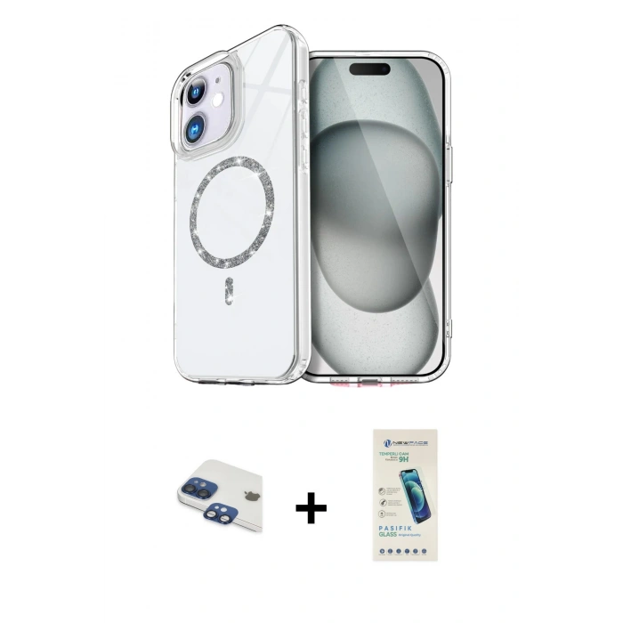 MARSİLYAN™- iPhone 11 Kılıf Kıvılcım Form Prime - Şeffaf Pasifik Cam Ekran Koruyucu + Pers Alüminyum Kamera Lens - LT