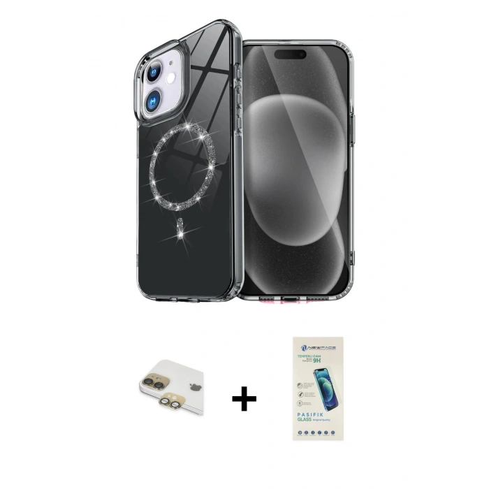 MARSİLYAN™- iPhone 11 Kılıf Kıvılcım Form Prime - Şeffaf Pasifik Cam Ekran Koruyucu + Pers Alüminyum Kamera Lens - GD