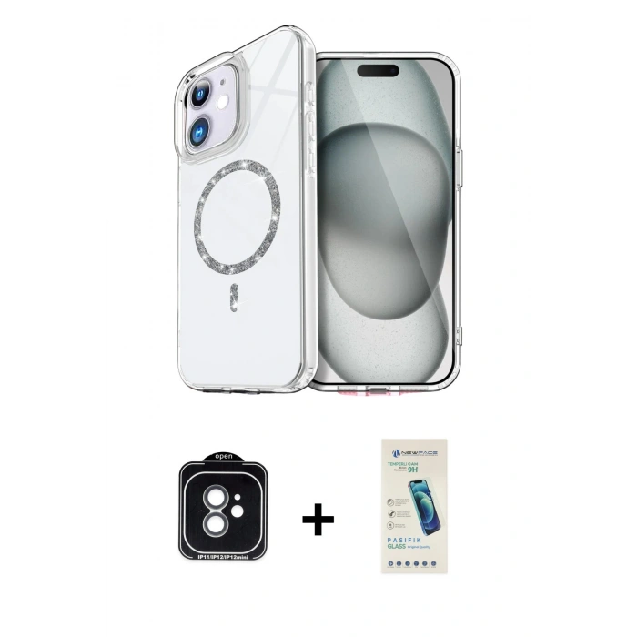 MARSİLYAN™- iPhone 11 Kılıf Kıvılcım Form Prime - Şeffaf Pasifik Cam Ekran Koruyucu + PVD Metal Kamera Lens - YL