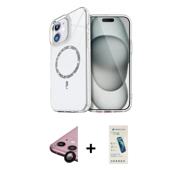 MARSİLYAN™- iPhone 11 Kılıf Kıvılcım Form Prime - Şeffaf Pasifik Cam Ekran Koruyucu + Raze Metal Kamera Lens - SH