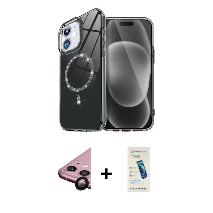 MARSİLYAN™- iPhone 11 Kılıf Kıvılcım Form Prime - Şeffaf Pasifik Cam Ekran Koruyucu + Raze Metal Kamera Lens - SH