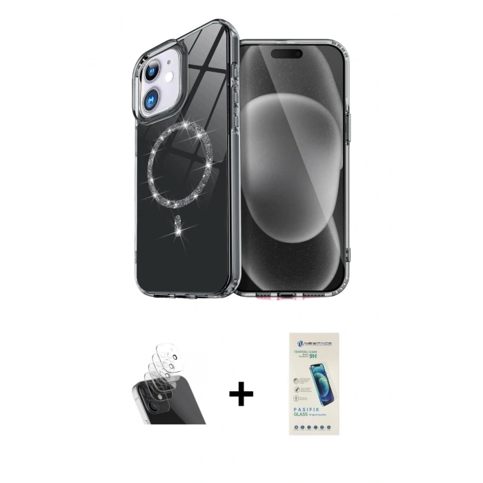 MARSİLYAN™- iPhone 11 Kılıf Kıvılcım Form Prime - Şeffaf Pasifik Cam Ekran Koruyucu + Kamera Lens Koruma Cam - SF