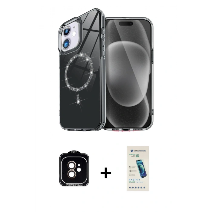 MARSİLYAN™- iPhone 11 Kılıf Kıvılcım Form Prime - Şeffaf Pasifik Cam Ekran Koruyucu + PVD Metal Kamera Lens - TU
