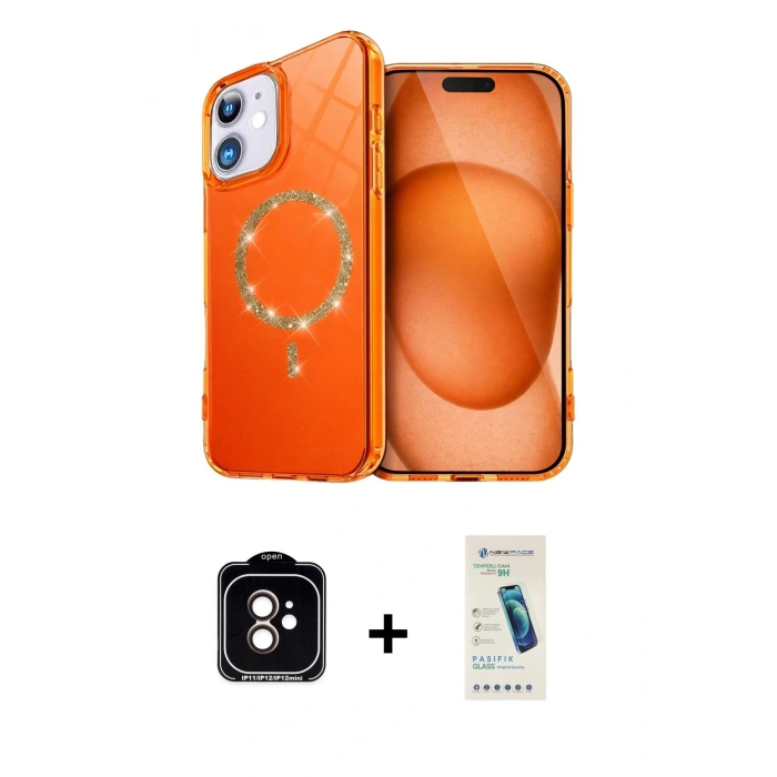 MARSİLYAN™- iPhone 11 Kılıf Kıvılcım Form Prime - Şeffaf Pasifik Cam Ekran Koruyucu + PVD Metal Kamera Lens - TU
