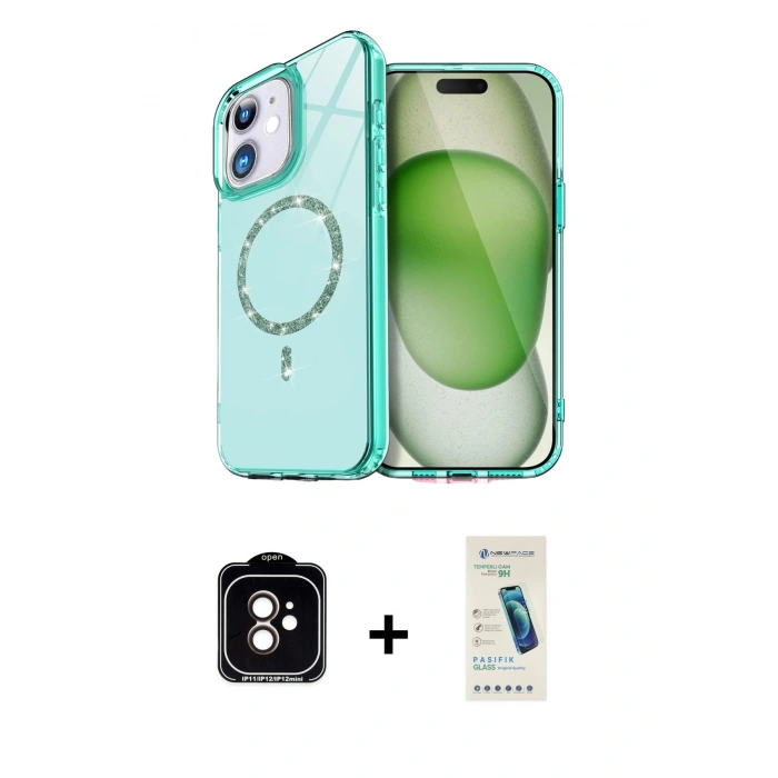 MARSİLYAN™- iPhone 11 Kılıf Kıvılcım Form Prime - Şeffaf Pasifik Cam Ekran Koruyucu + PVD Metal Kamera Lens - TU