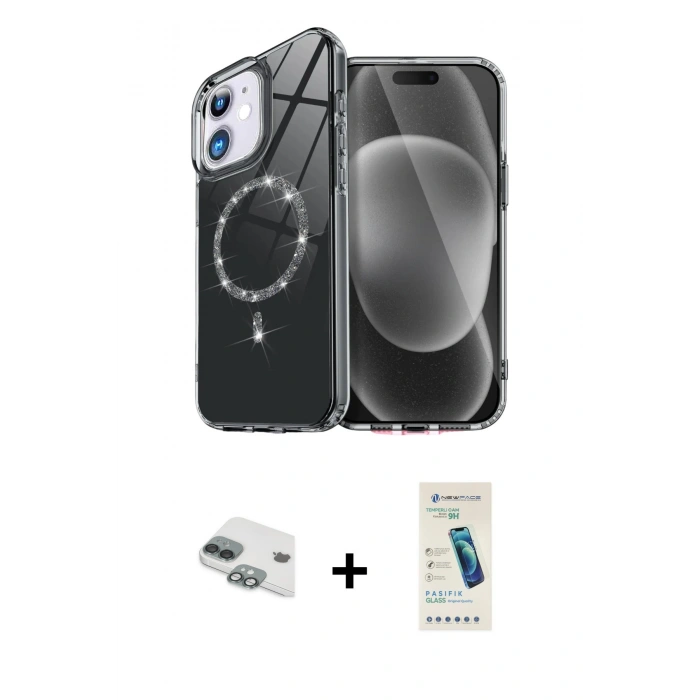 MARSİLYAN™- iPhone 11 Kılıf Kıvılcım Form Prime - Şeffaf Pasifik Cam Ekran Koruyucu + Pers Alüminyum Kamera Lens - YL