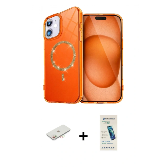 MARSİLYAN™- iPhone 11 Kılıf Kıvılcım Form Prime - Şeffaf Pasifik Cam Ekran Koruyucu + Renkli Kamera Lens Koruma Cam - YL