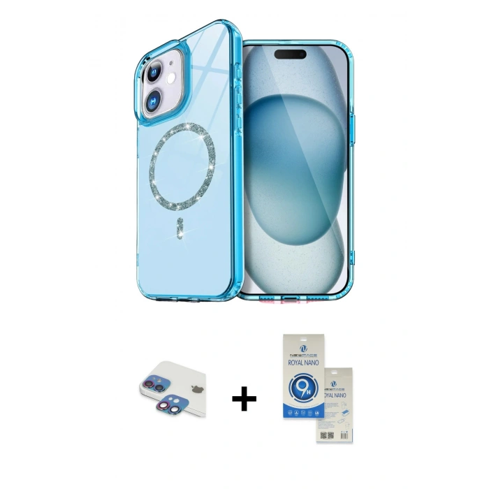 MARSİLYAN™- iPhone 11 Kılıf Kıvılcım Form Prime - Şeffaf Royal Nano Ekran Koruyucu + Pers Alüminyum Kamera Lens - GI
