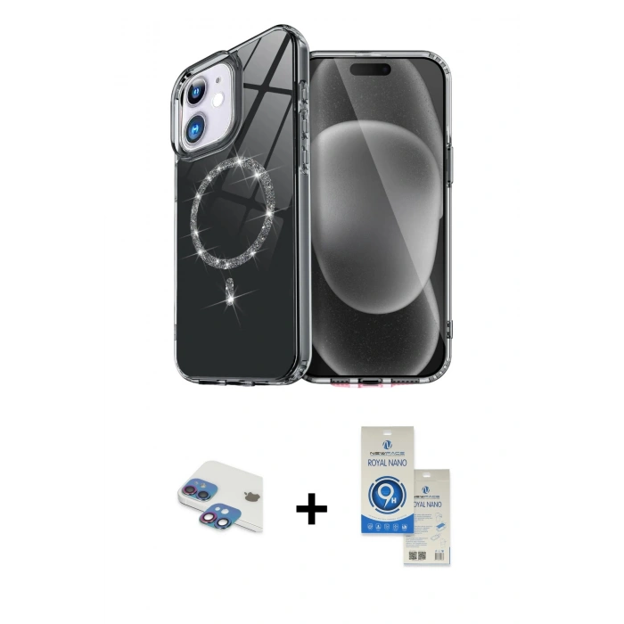 MARSİLYAN™- iPhone 11 Kılıf Kıvılcım Form Prime - Şeffaf Royal Nano Ekran Koruyucu + Pers Alüminyum Kamera Lens - GI