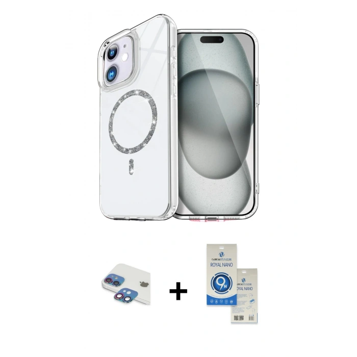 MARSİLYAN™- iPhone 11 Kılıf Kıvılcım Form Prime - Şeffaf Royal Nano Ekran Koruyucu + Pers Alüminyum Kamera Lens - GI